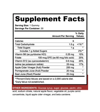 Supplement Facts for ACV Gummies